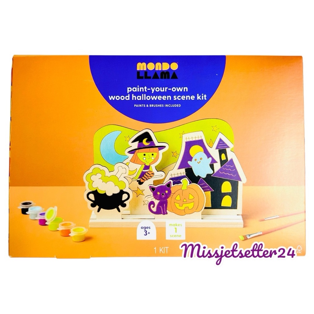 NWT Mondo Llama Paint-Your-Own Wood Halloween Scene Kit